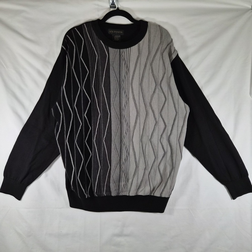 Vintage Inspired Coogi Style Sweater L Black‎ Gray Textured Knit 90s Streetwear